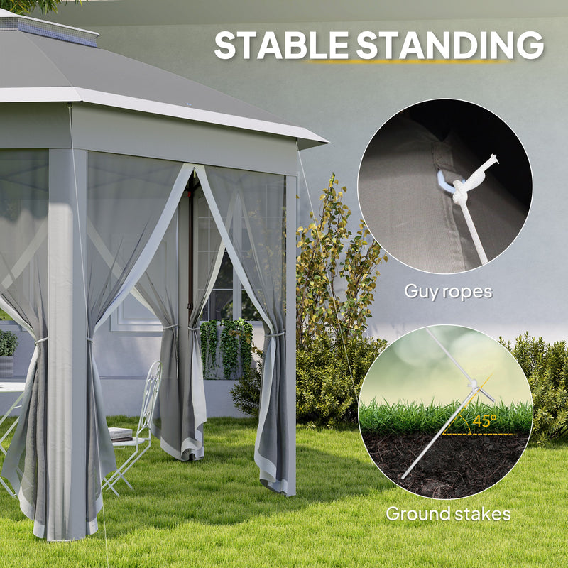 Outsunny 3x4m Hexagon Gazebo W/ Mesh Curtains Outdoor Garden, Dark Grey