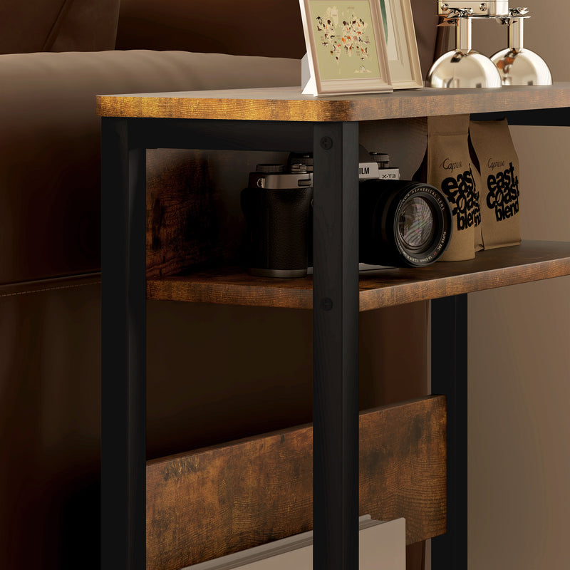 HOMCOM Narrow Side Table with Storage, Bedside End Table, Rustic Brown
