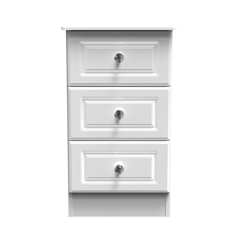 Clarence Ready Assembled 3 Drawer Bedside Cabinet in White Gloss & White