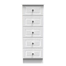 Clarence Ready Assembled 5 Drawer Tallboy in White Gloss & White