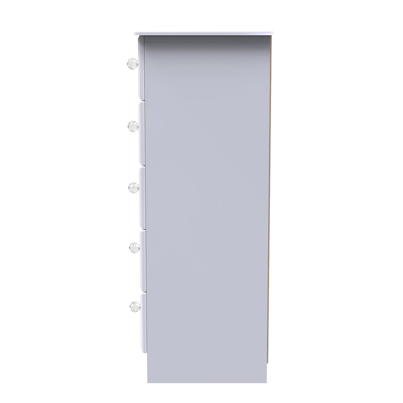 Clarence Ready Assembled 5 Drawer Tallboy in White Gloss & White