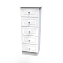 Clarence Ready Assembled 5 Drawer Tallboy in White Gloss & White