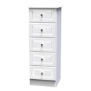 Clarence Ready Assembled 5 Drawer Tallboy in White Gloss & White