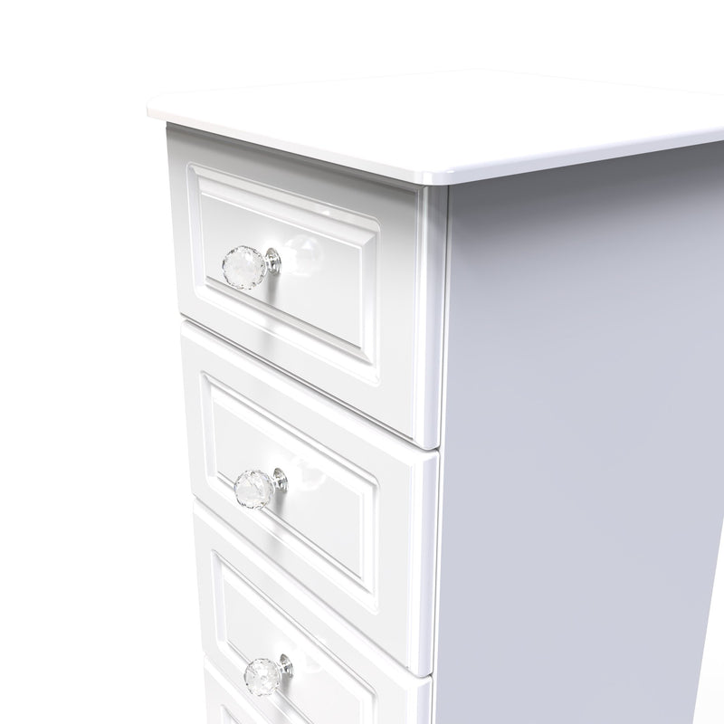 Clarence Ready Assembled 5 Drawer Tallboy in White Gloss & White