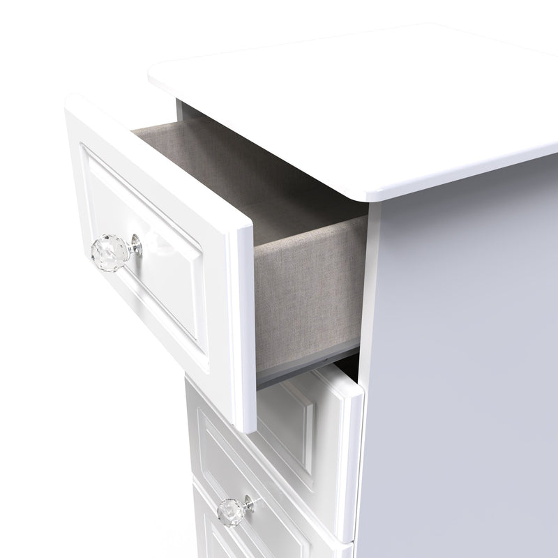 Clarence Ready Assembled 5 Drawer Tallboy in White Gloss & White