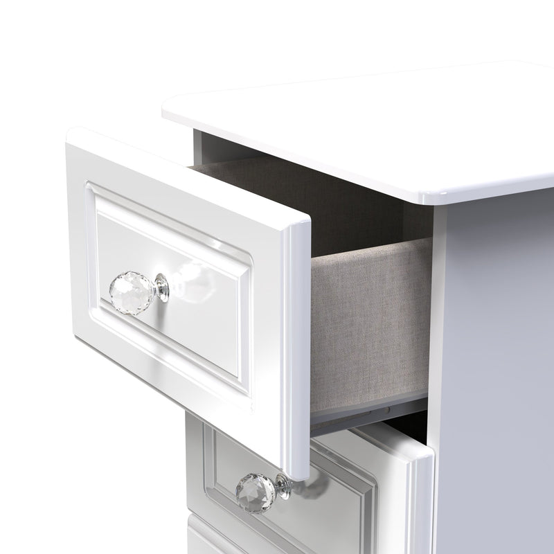 Clarence Ready Assembled 5 Drawer Tallboy in White Gloss & White