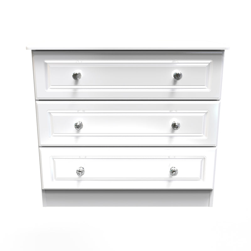 Clarence Ready Assembled 3 Drawer Chest in White Gloss & White