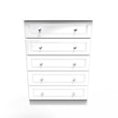 Clarence Ready Assembled 5 Drawer Chest in White Gloss & White