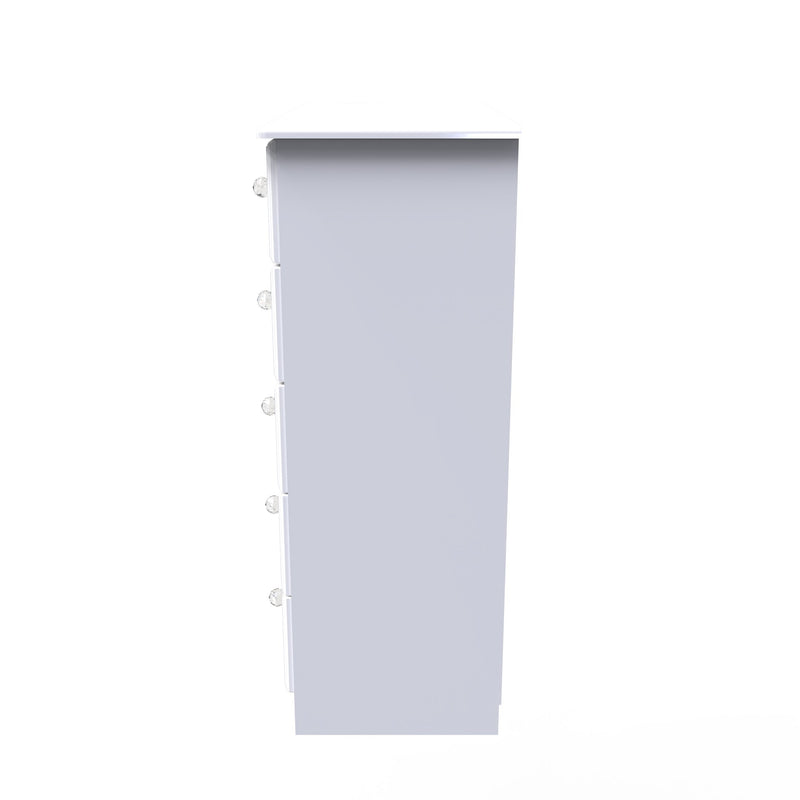 Clarence Ready Assembled 5 Drawer Chest in White Gloss & White