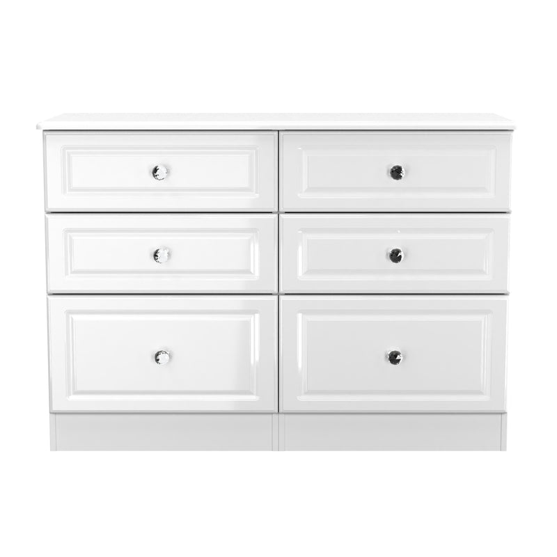 Clarence Ready Assembled 6 Drawer Wide Chest in White Gloss & White