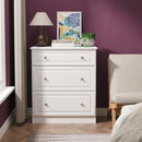 Clarence Ready Assembled 3 Drawer Deep Chest in White Gloss & White