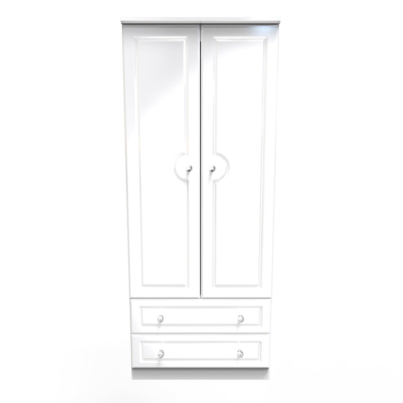 Clarence Ready Assembled 2 Door 2 Drawer Wardrobe in White Gloss & White
