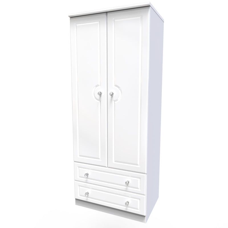 Clarence Ready Assembled 2 Door 2 Drawer Wardrobe in White Gloss & White