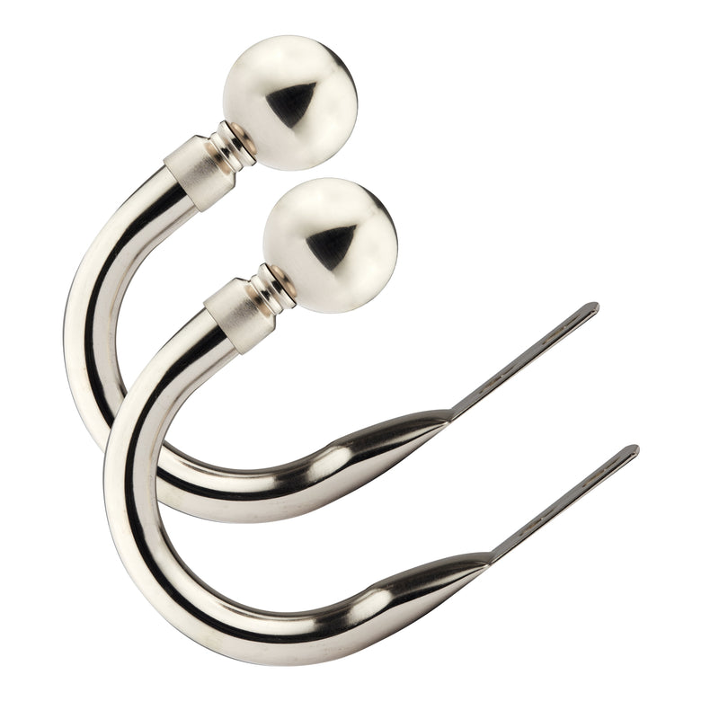 Ball - Pair of Holdaback Tiebacks with End Finials in Brushed Silver