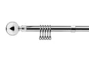 Ball - Extendable Curtain Pole with Rings and Pair of End Finials in Chrome