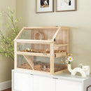 PawHut Wooden Hamster Cage W/ Detachable Bottom, Hut, Seesaw, Natural