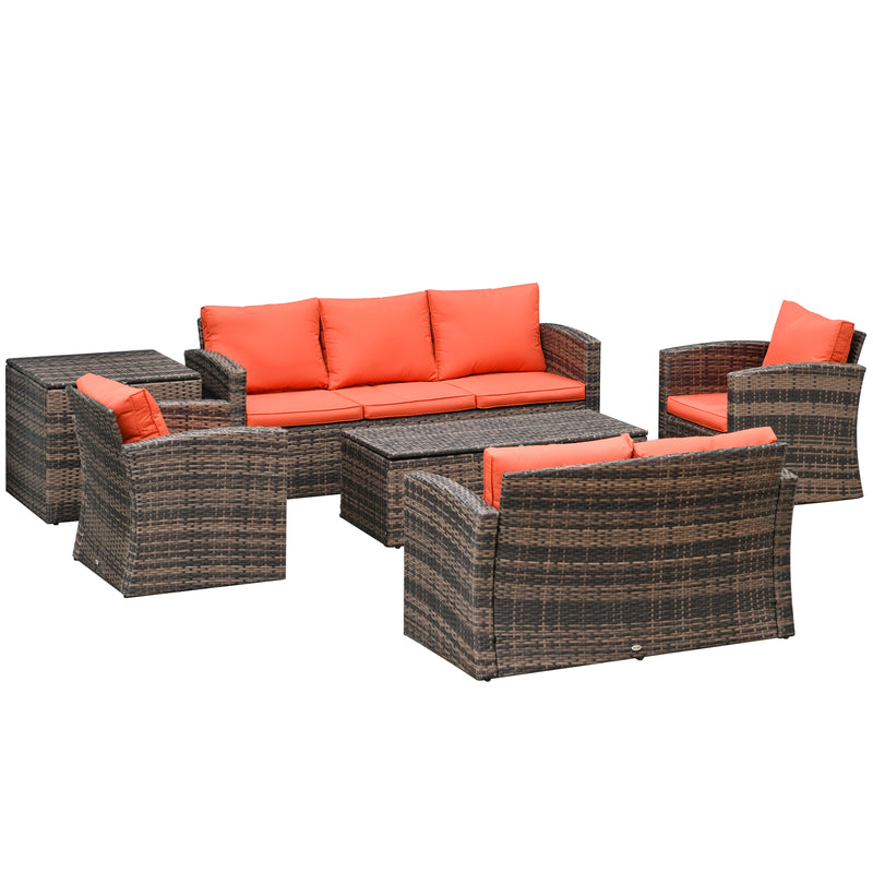 Outsunny 6 PCS Patio Rattan Sofa Set Conversation Furniture Orange