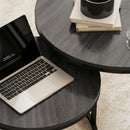 HOMCOM 2 Pcs Stacking Coffee Table Set Steel Frame, Black Wood Grain
