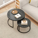 HOMCOM 2 Pcs Stacking Coffee Table Set Steel Frame, Black Wood Grain