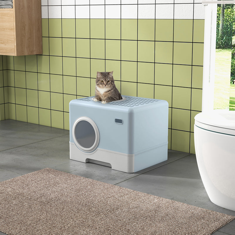PawHut Enclosed Cat Litter Tray with Lid, Front Entry, Top Exit, Scoop