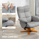 HOMCOM Recliner Chair And Footstool PU Leather Wooden Base, Light Grey