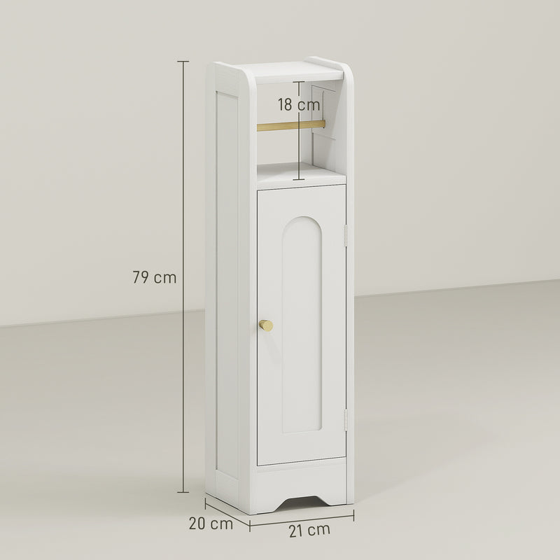 HOMCOM Toilet Roll Holder Slim Bathroom Cabinet with Adjustable Shelf White