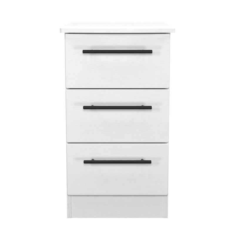 Harrow Ready Assembled 3 Drawer Bedside Cabinet in White Ash