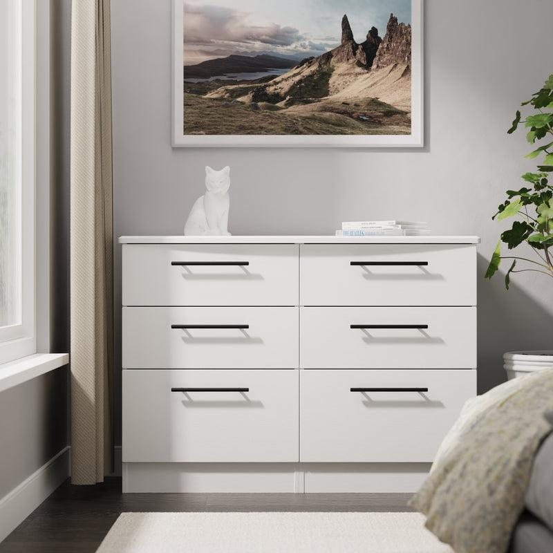 Harrow Ready Assembled 6 Drawer Wide Chest in White Ash