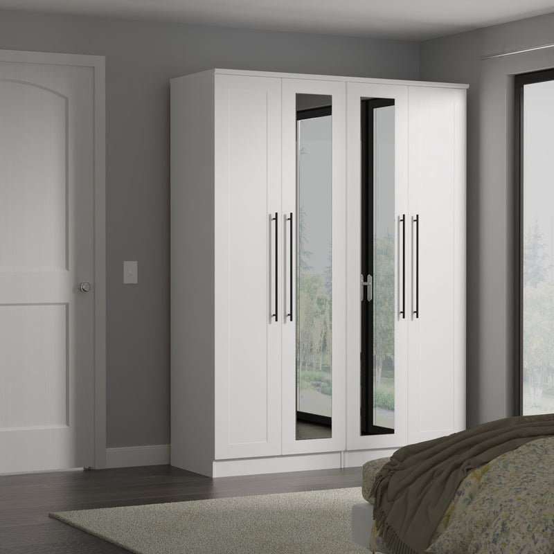 Harrow Ready Assembled Tall 4 Door 2 Centre Mirrors in White Ash