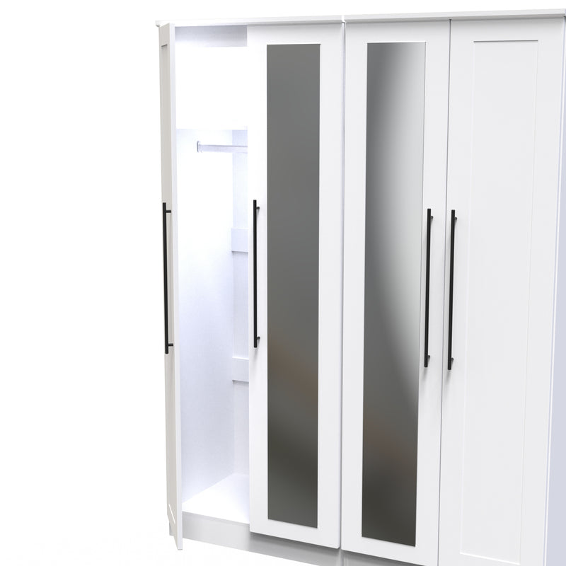 Harrow Ready Assembled Tall 4 Door 2 Centre Mirrors in White Ash