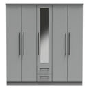 Harrow Ready Assembled Tall 5 Door 2 Drawer 1 Mirror Wardrobe in Dusk Grey