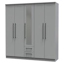 Harrow Ready Assembled Tall 5 Door 2 Drawer 1 Mirror Wardrobe in Dusk Grey