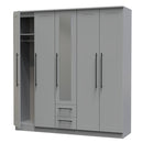 Harrow Ready Assembled Tall 5 Door 2 Drawer 1 Mirror Wardrobe in Dusk Grey