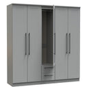 Harrow Ready Assembled Tall 5 Door 2 Drawer 1 Mirror Wardrobe in Dusk Grey