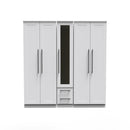 Harrow Ready Assembled Tall 5 Door 2 Drawer 1 Mirror Wardrobe in White Ash