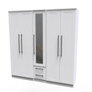 Harrow Ready Assembled Tall 5 Door 2 Drawer 1 Mirror Wardrobe in White Ash