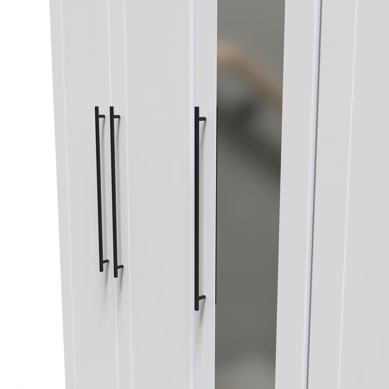 Harrow Ready Assembled Tall 5 Door 2 Drawer 1 Mirror Wardrobe in White Ash