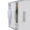 Harrow Ready Assembled Tall 5 Door 2 Drawer 1 Mirror Wardrobe in White Ash