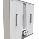 Harrow Ready Assembled Tall 5 Door 2 Drawer 1 Mirror Wardrobe in White Ash