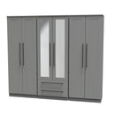 Harrow Ready Assembled Tall 6 Door 2 Drawer 2 Mirror Wardrobe in Dusk Grey