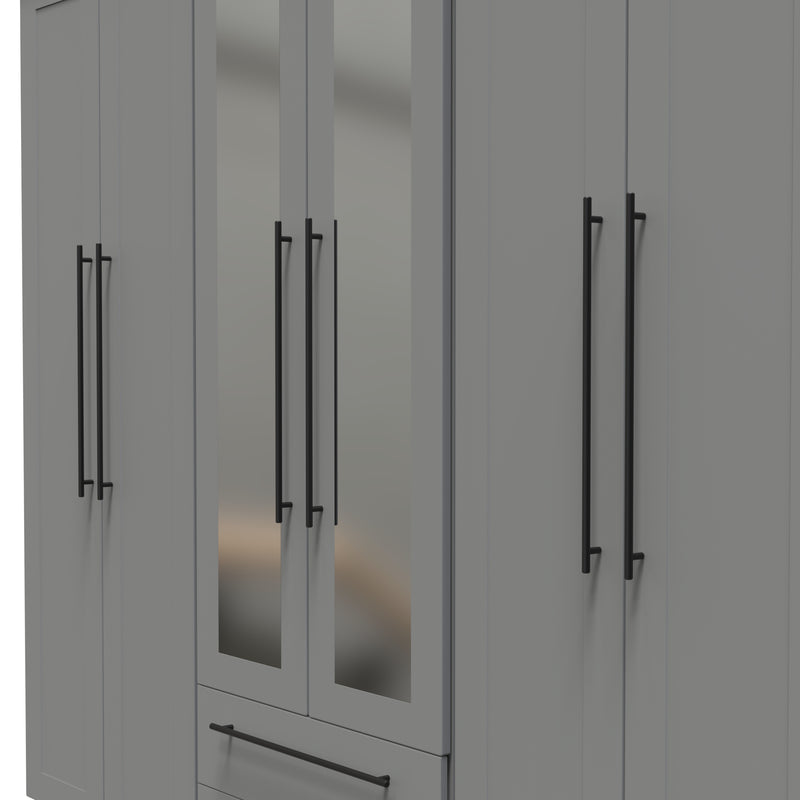 Harrow Ready Assembled Tall 6 Door 2 Drawer 2 Mirror Wardrobe in Dusk Grey
