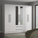 Harrow Ready Assembled Tall 6 Door 2 Drawer 2 Mirror Wardrobe in White Ash