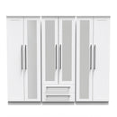 Harrow Ready Assembled Tall 6 Door 2 Drawer 2 Mirror Wardrobe in White Ash