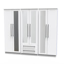 Harrow Ready Assembled Tall 6 Door 2 Drawer 2 Mirror Wardrobe in White Ash