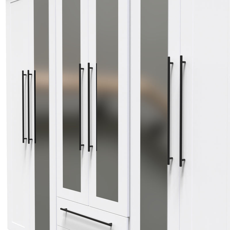 Harrow Ready Assembled Tall 6 Door 2 Drawer 2 Mirror Wardrobe in White Ash