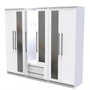 Harrow Ready Assembled Tall 6 Door 2 Drawer 2 Mirror Wardrobe in White Ash