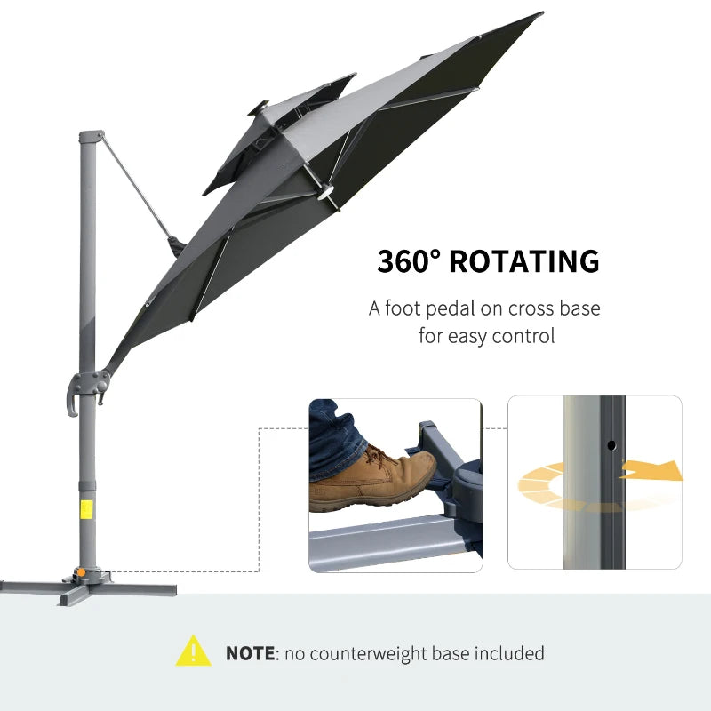 Outsunny Cantilever Banana Parasol with Solar Lights 3m - Dark Grey