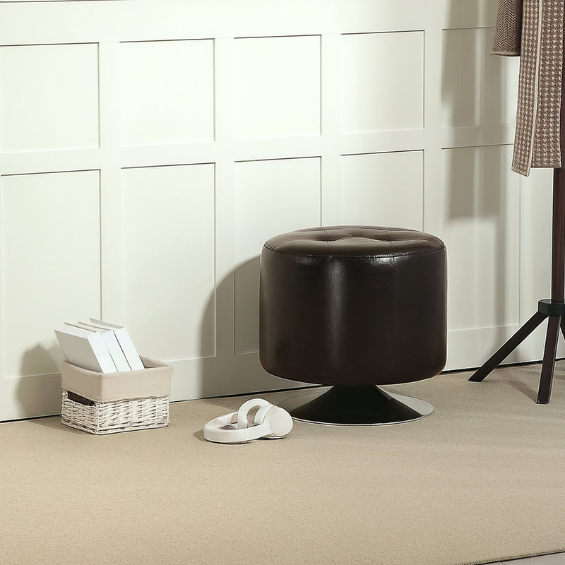 HOMCOM 360Â° Swivel Foot Stool PU Footstool with Thick Padding Brown