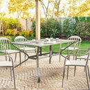 Outsunny Garden Dining Table with Steel Frame and Slatted Top, Light Grey