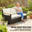 Outsunny Rattan Garden Sofa With Cushioned Wide Seats Brown